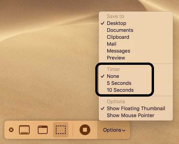 set a timer on screenshots and screen recording in Mac