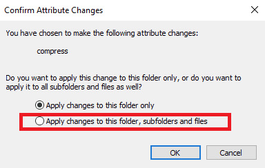 Apply changes to this folder, subfolders, and files