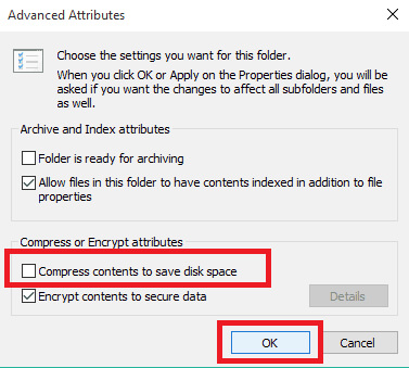 Compress contents to save disk space option