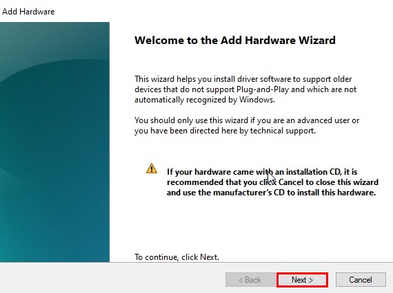 Confirm the Hardware wizard