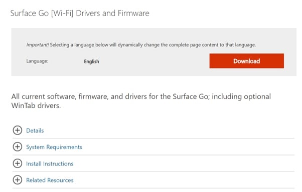 Manually Download Surface Drivers