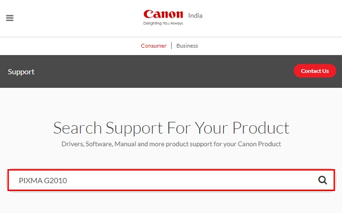 canon support page
