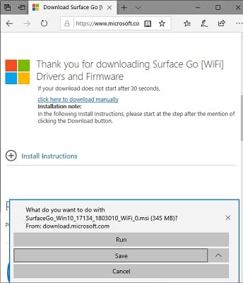 confirm the download of surface