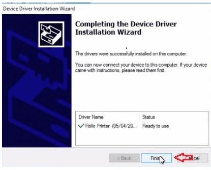 After installing the driver, click on the Finish button