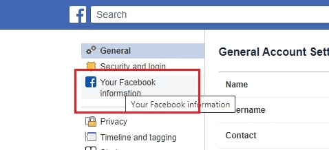 Your Facebook information desktop