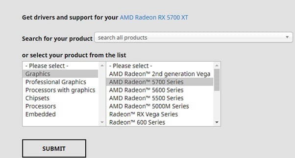search for the amd driver