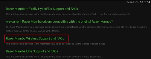 Click on Razer Mamba Wireless Support