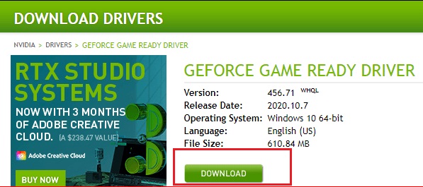 Download driver from Nvidia