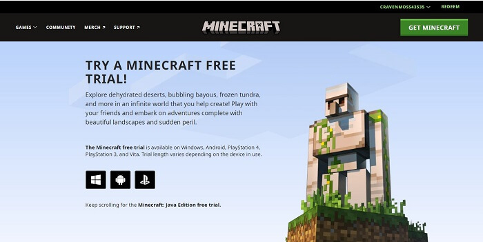 Minecraft free trial version