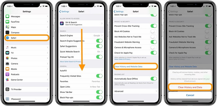 Clear History and Data on iphone