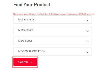 Find your product msi