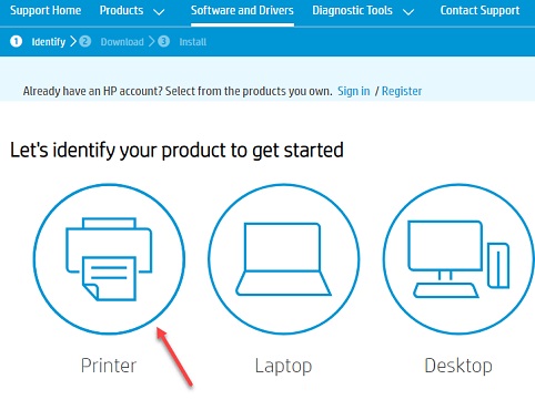 Printer option from the products displayed HP
