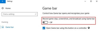 Game Bar menu and turn off Record game clips