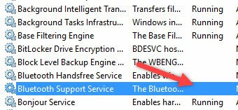 Locate the Bluetooth Support Service