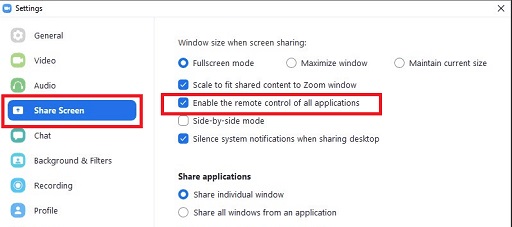 Enable share screen
