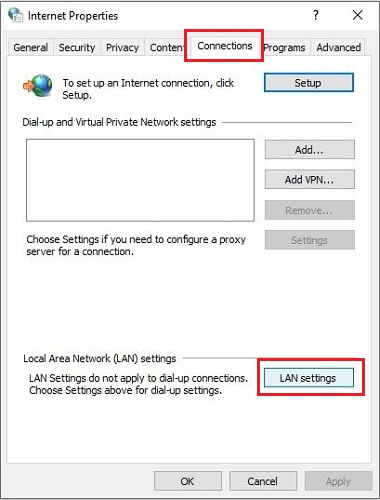 choose the LAN settings option