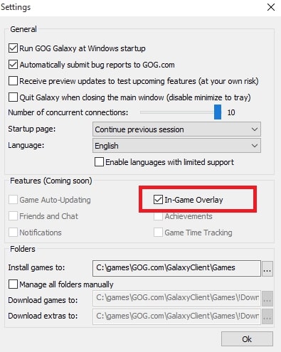 In the Settings dialog box, unmark the in-game overlay