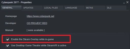 unmark Enable the Steam Overlay while in-game option