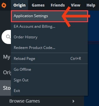 Select the Origin menu and choose Application settings