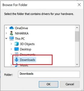 Select the download folder