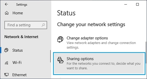 Choose Status from the left pane and then select the Sharing options.