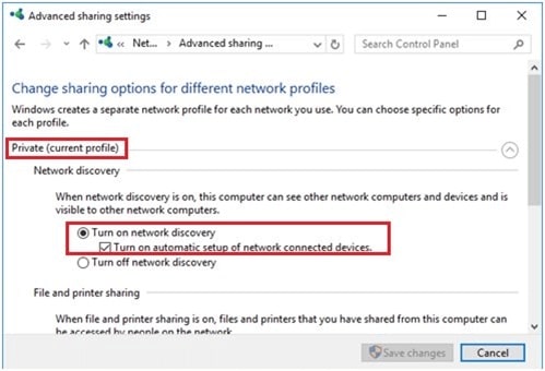 Turn on network discovery and checkmark Turn on automatic setup of network-connected devices